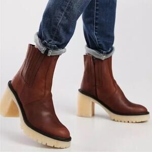 Free People | Women's James Chelsea Boot Cherry Chocolate Burgundy Chunky Boho